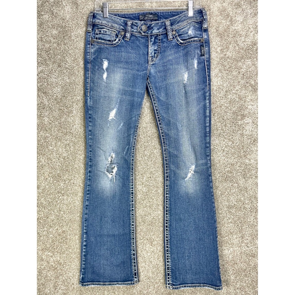Silver Jeans Co Tuesday Bootcut Jeans Womens Sz 28 Blue Distressed Western Denim